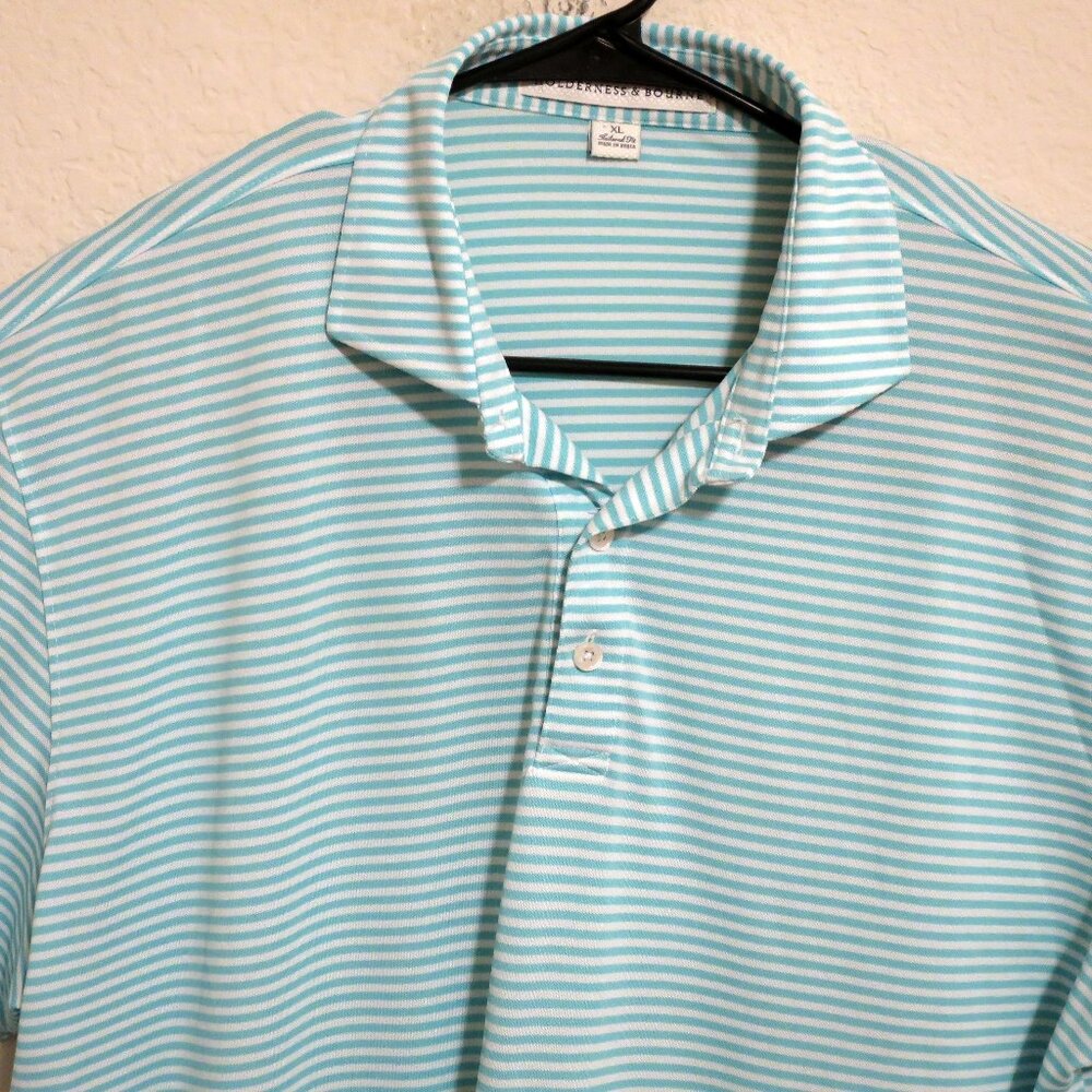 Holderness & Bourne Shirt Mens XL Short Sleeve Golf Polo Green White Stripe